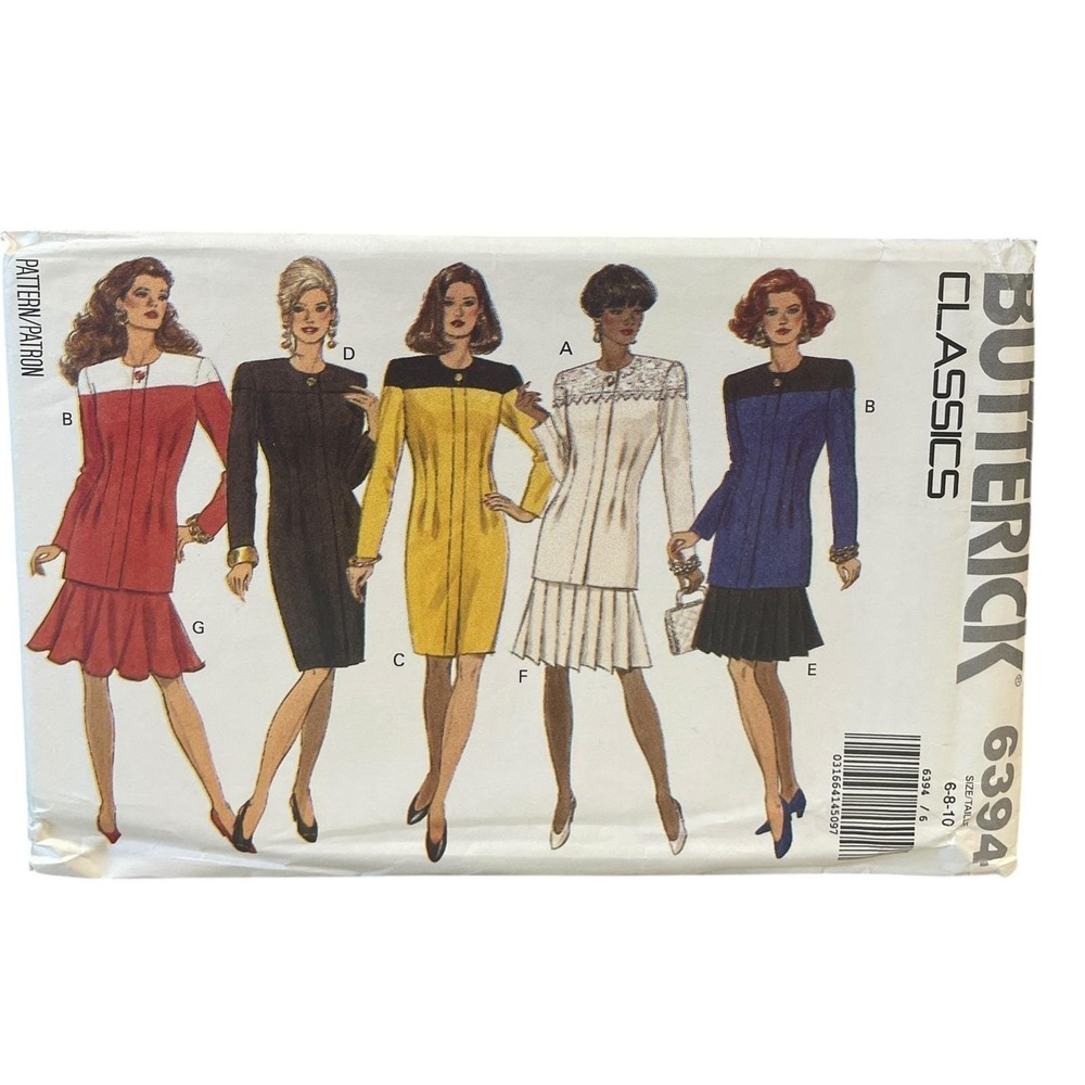 Butterick Sewing Pattern Misses 6-10 Dress Top Skirt 6394 1990s Vtg FF